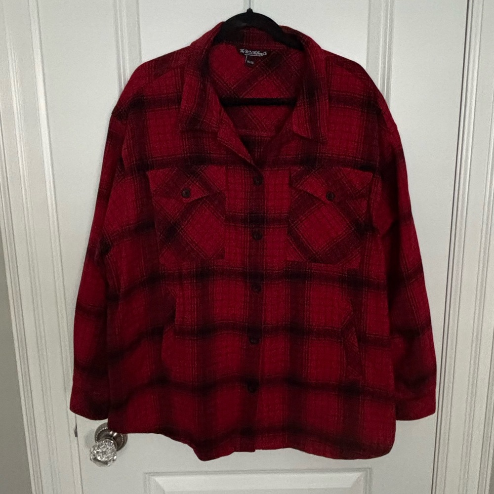 Red Plaid Button-Up Jacket Sz. XXL